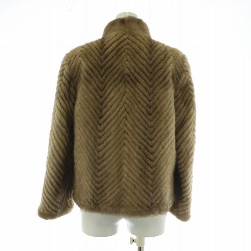 【中古】YAMAOKA ファーコート アウター 毛皮 ミンク ミドル 肩パッド ヘリンボーン 7 S 茶色 ブラウン YAMAOKA ファーコート アウター 毛皮 ミンク ミドル 肩パッド