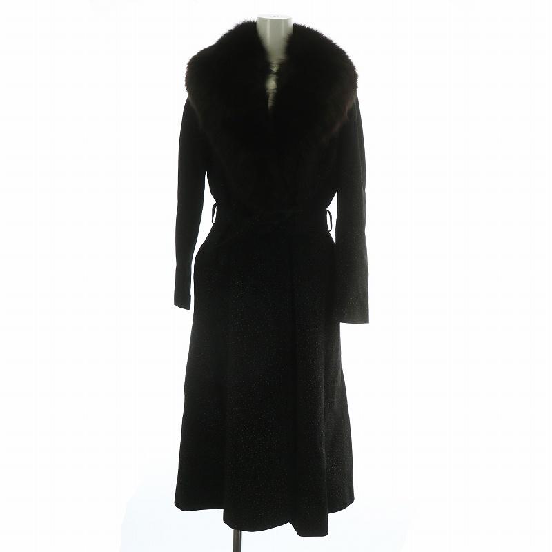 ノーブランド ロングコート アウター 襟ファー 毛皮 フォックス 水玉