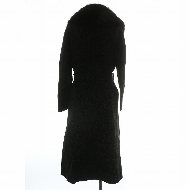 ノーブランド ロングコート アウター 襟ファー 毛皮 フォックス 水玉