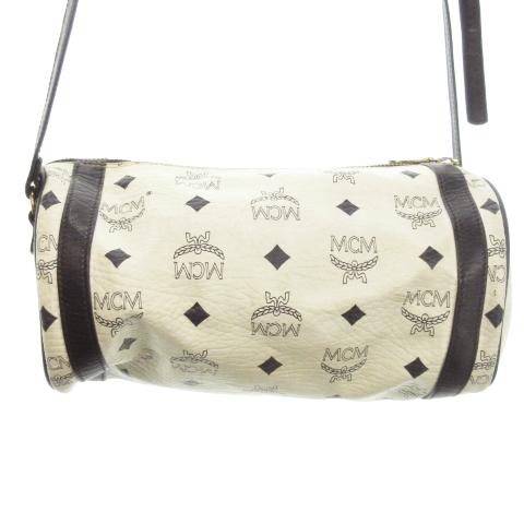 エムシーエム MCM ドラム型ショルダーバッグ ミニ レザー ロゴ 総柄 白 