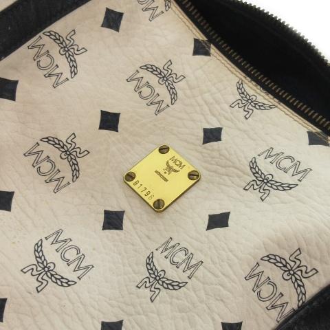 エムシーエム MCM ドラム型ショルダーバッグ ミニ レザー ロゴ 総柄 白 