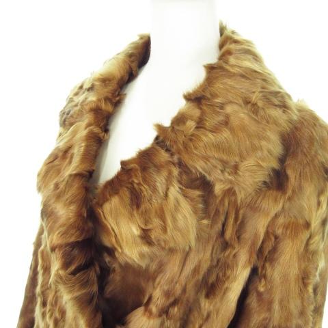 ノーブランド ファーコート ラムファー 毛皮 ハーフ 茶 ブラウン /MN15