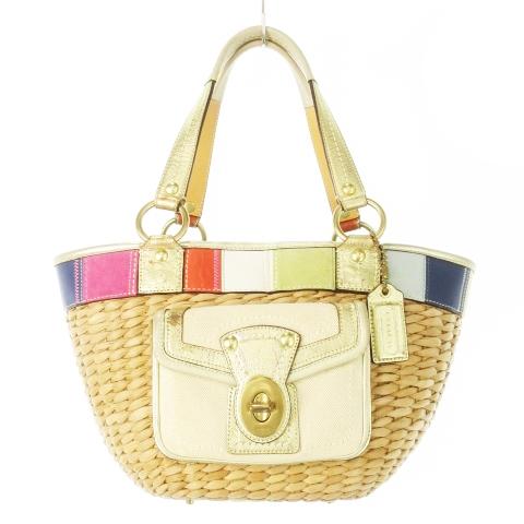 COACH（コーチ） かごバッグ 天然素材 レザー 革 ハク マルチカラー