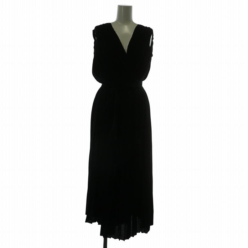 【中古】Christian Dior ワンピース ウール シルク ノースリーブ ロング プリーツ Vネック 38 S 黒 054L05AM305 Christian Dior（クリスチャン・ディオール） ワンピース ウール 絹