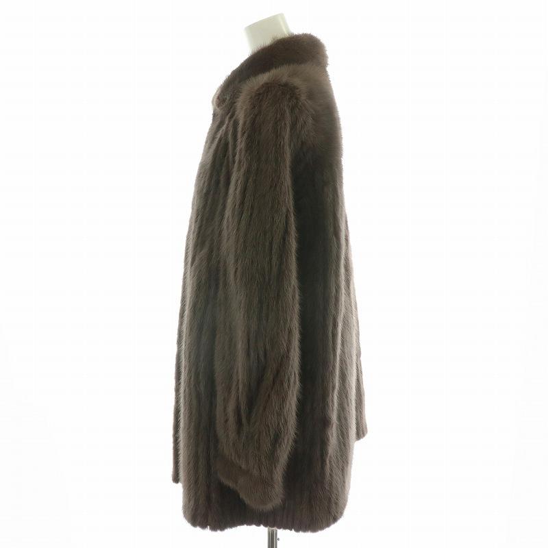 【中古】ファーコート ミドル ハーフ ミンクファー 毛皮 ステンカラー 総裏地 11 1/2 茶 ブラウン /MP ■GY18 ファーコート ミドル ハーフ ミンクファー 毛皮 ステンカラー 総裏地