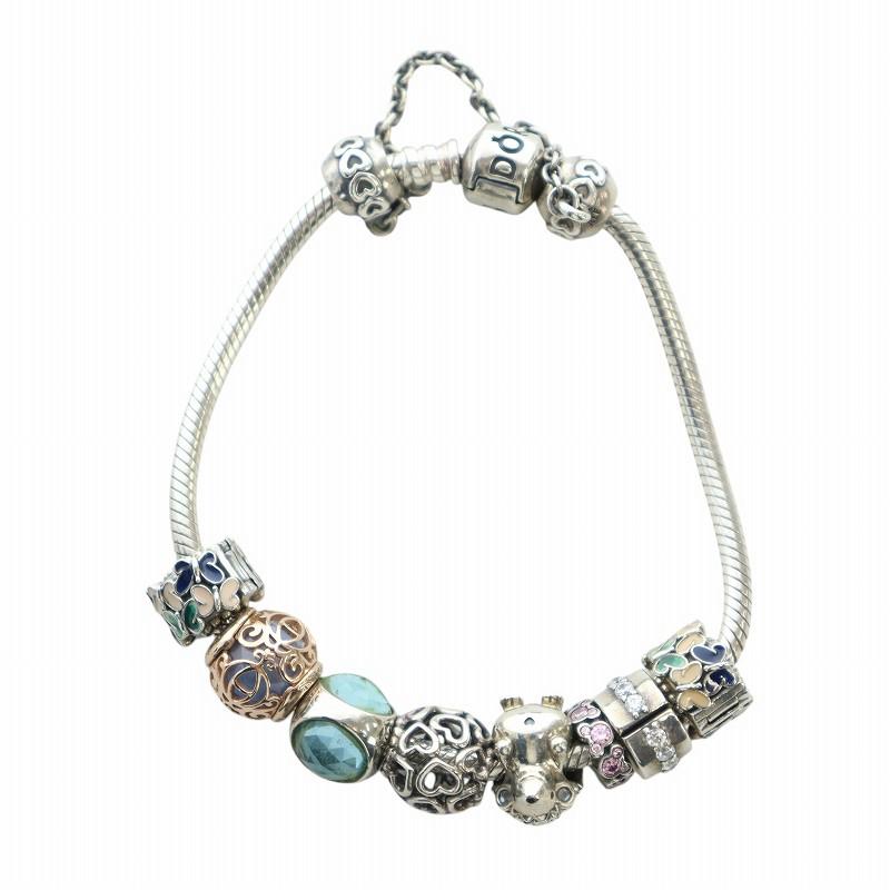 PANDORA バングル ストーン付き パンドラ PANDORA ブレスレット アクセサリー バングル ロゴ ライン