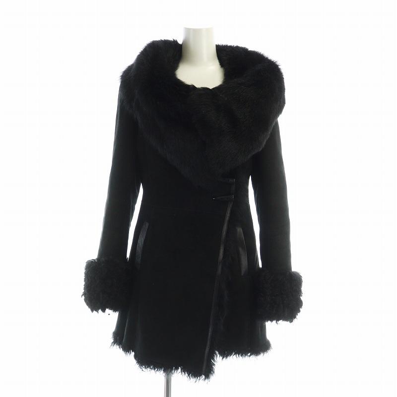 【中古】ノーブランド品 毛皮コート ムートン ミドル 長袖 羊革 トグルボタン 黒 ブラック ■GY18 /MQ レディース ノーブランド品 毛皮コート ムートン ミドル 長袖 羊革 トグルボタン