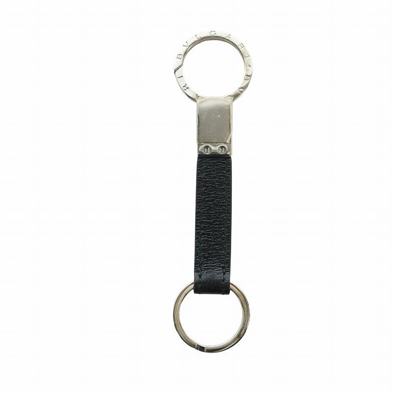 BVLGARI（ブルガリ） キーリング キーホルダー レザー ロゴ シルバー色