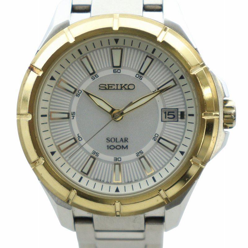 セイコー SEIKO 腕時計 ウォッチ ソーラー 白文字盤 カレンダー付き  