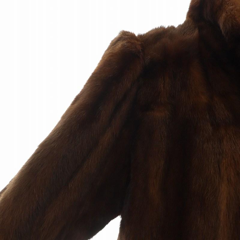 【中古】MADAME LINA 毛皮コート ミンクファー ミドル 長袖 総裏地 ネーム刺繍入り 茶 ブラウン MADAME LINA 毛皮コート ミンクファー ミドル 長袖 総裏地 ネーム刺繍