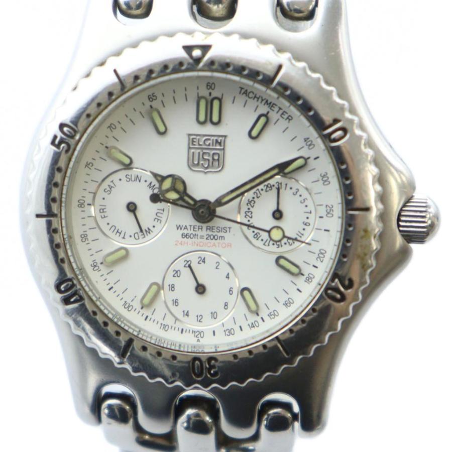 エルジン ELGIN 腕時計 ウォッチ クォーツ クロノグラフ 白文字盤 ロゴ 