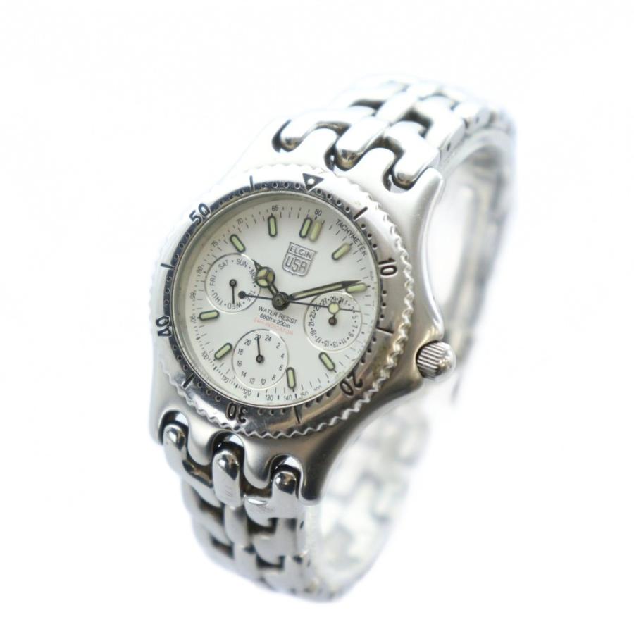 エルジン ELGIN 腕時計 ウォッチ クォーツ クロノグラフ 白文字盤 ロゴ 