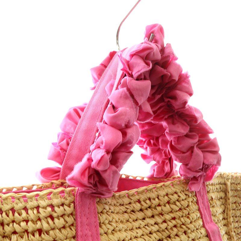 ラドロー　カゴバック LUDLOW フリルかごバッグ ラドロー ピンク ラフィア グレープハンドル