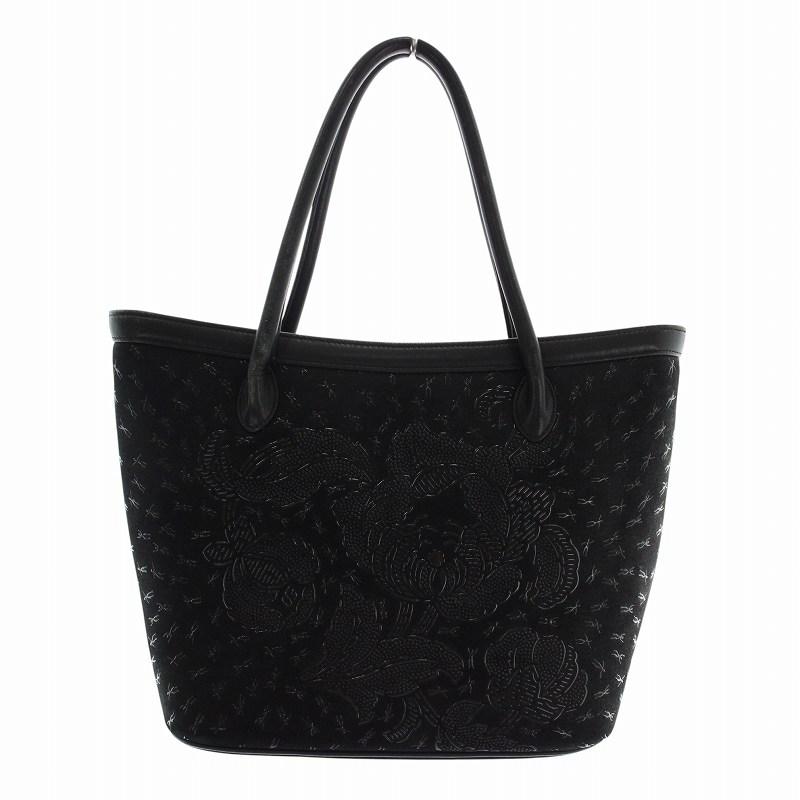 美品✨印傳屋 インデンヤ ハンドバック 鹿革 黒 印傳屋 INDEN‐YA INDENYA ハンドバッグ トート 鹿革 レザー 総柄