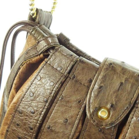 ショルダーバッグ レザー 革 オーストリッチ プリーツ 巾着 JRAマーク 