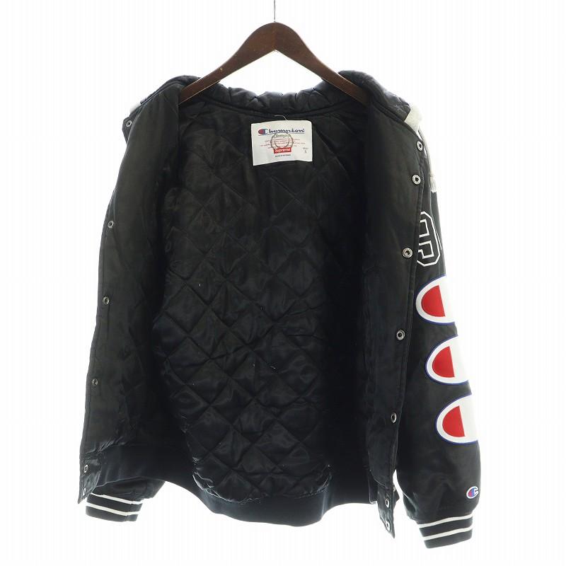 【中古】シュプリーム SUPREME チャンピオン Champion 18AW Hooded Satin Varsity Jacket Black ジャンパー Supreme（シュプリーム） チャンピオン Champion 18AW Hooded Satin