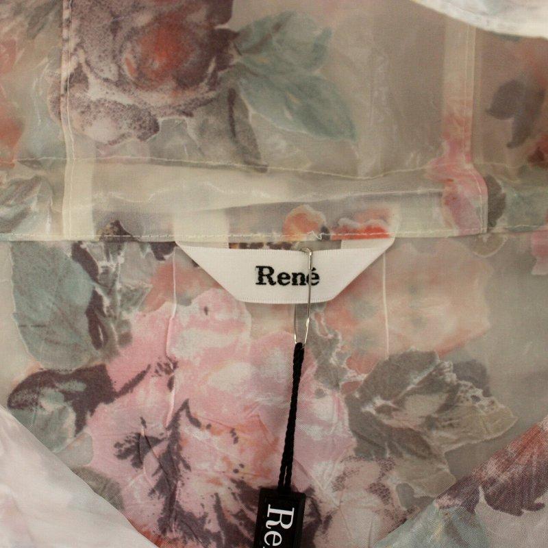 【中古】未使用品 ルネ Rene レインコート スプリングコート ロング フード 花柄 PALATEKS社生地 36 白 ピンク 透明 Rene（ルネ） 未使用品 レインコート スプリングコート ロング フード