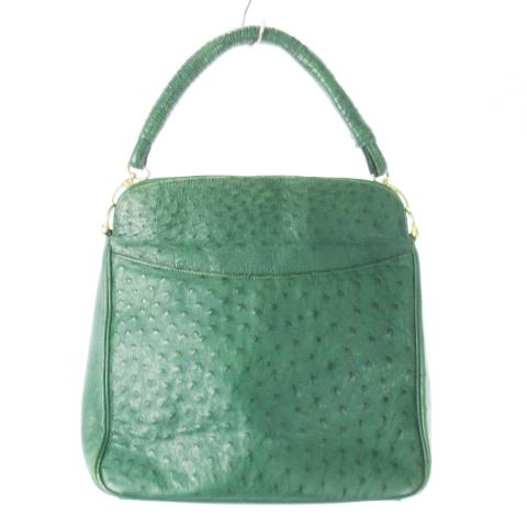 ハンドバッグ 2way ショルダーバッグ オーストリッチ レザー 革 緑  
