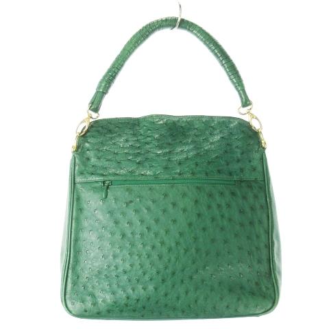 ハンドバッグ 2way ショルダーバッグ オーストリッチ レザー 革 緑 