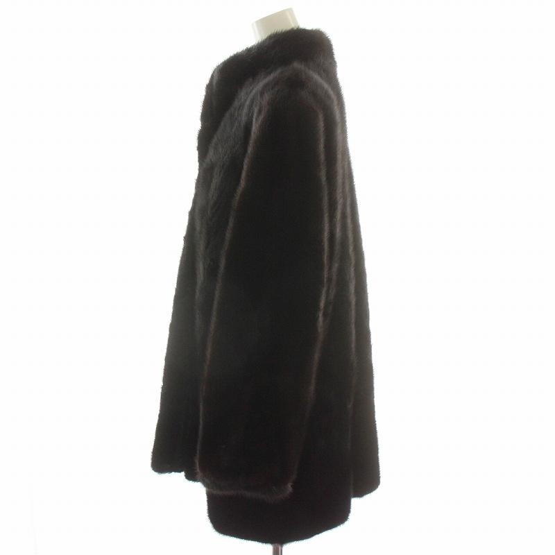 【中古】ファーコート ミドル ハーフ ミンク 毛皮 総裏地 刺繍 15号 大きいサイズ 黒 ブラック  /MP ■GY18 ファーコート ミドル ハーフ ミンク 毛皮 総裏地 刺繍 15号 大きい