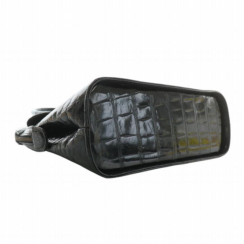 【中古】ノーブランド 2WAY ショルダーバッグ ハンドバッグ シャイニークロコ クロコダイル レザー ゴールド金具 黒 ノーブランド 2WAY ショルダーバッグ ハンドバッグ シャイニークロコ