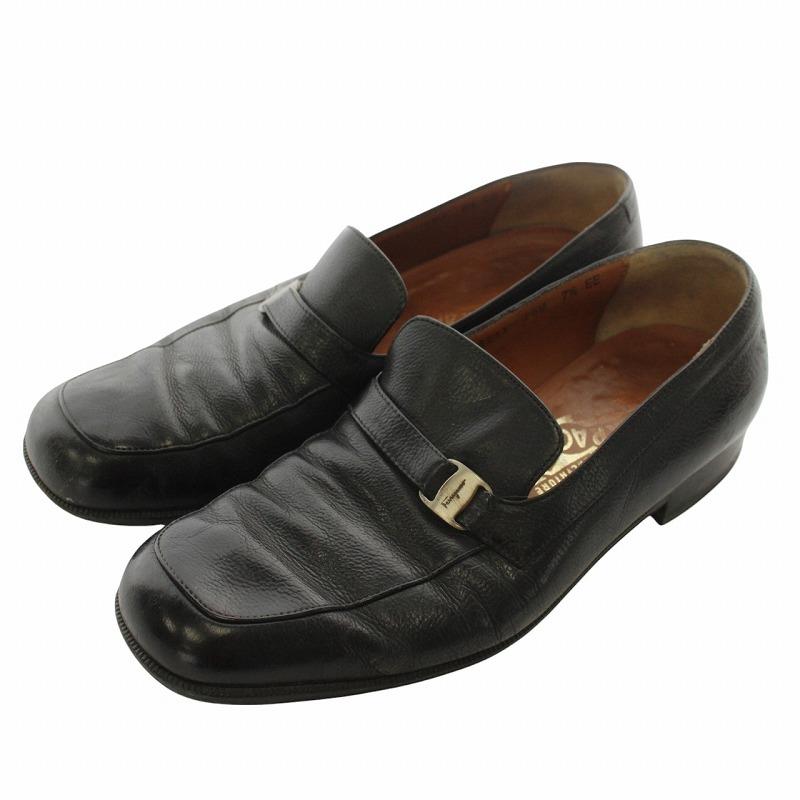 Salvatore Ferragamo ブラック レザー シューズスクウェアトゥ