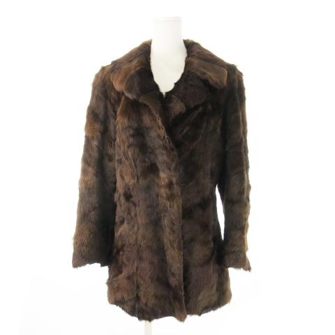 ノーブランド ファーコート ミドル丈 ウィーゼルファー 毛皮 38 M 茶