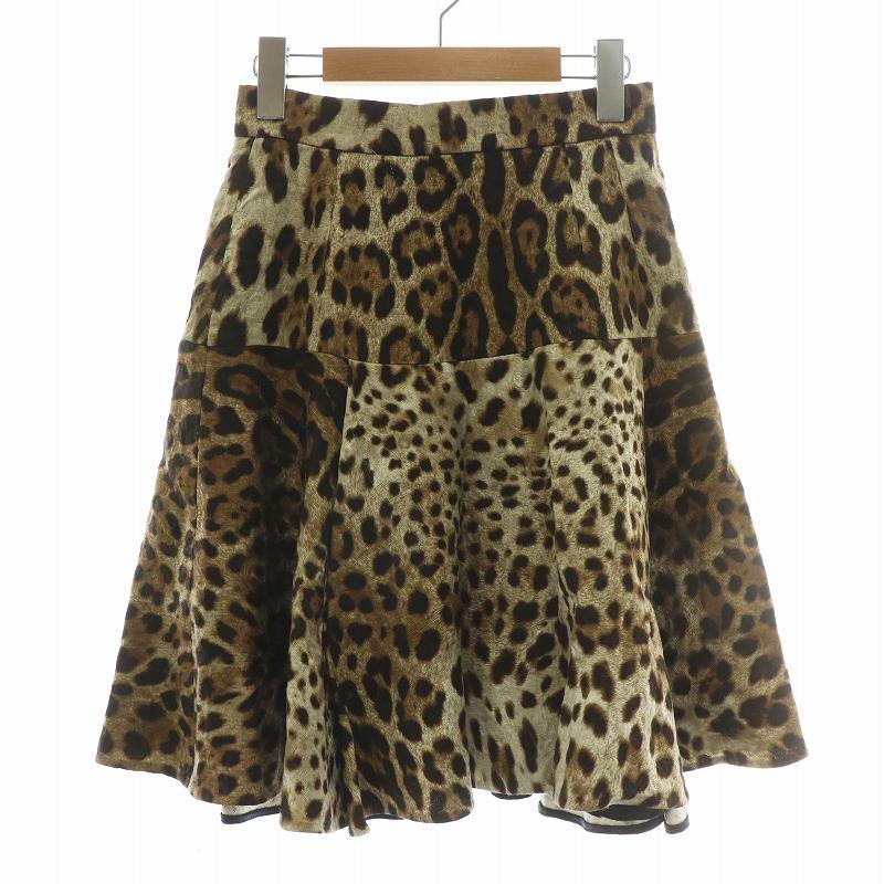Dolce&Gabbana レオパード柄フレアスカート 36 シルク100