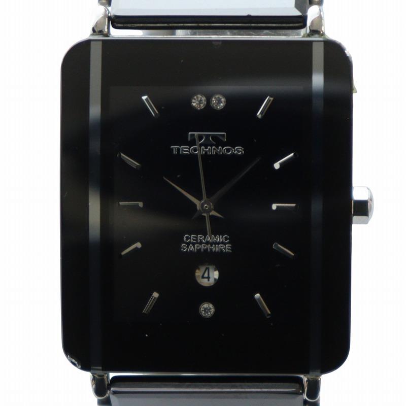 テクノス TECHNOS 腕時計 ウォッチ クォーツ ロゴ スクエア カレンダー  