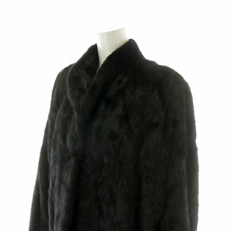 ファーコート ミドル ハーフ ロング ミンク 毛皮 総裏地 9号 黒
