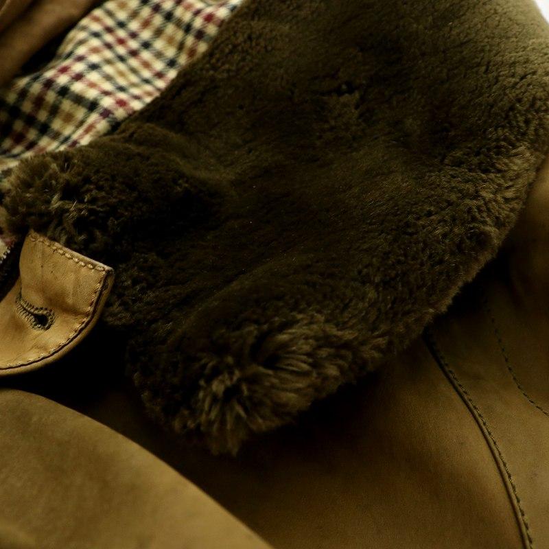 【中古】ジリ ZILLI レザーコート ロング チンストラップ ミンクファー 毛皮 着脱可 チェック柄 48 カーキ 茶 ジリ ZILLI レザーコート ロング チンストラップ ミンクファー 毛皮