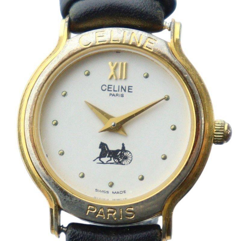 CELINE（セリーヌ） 腕時計 ウォッチ クォーツ ロゴ 白文字盤 レザー