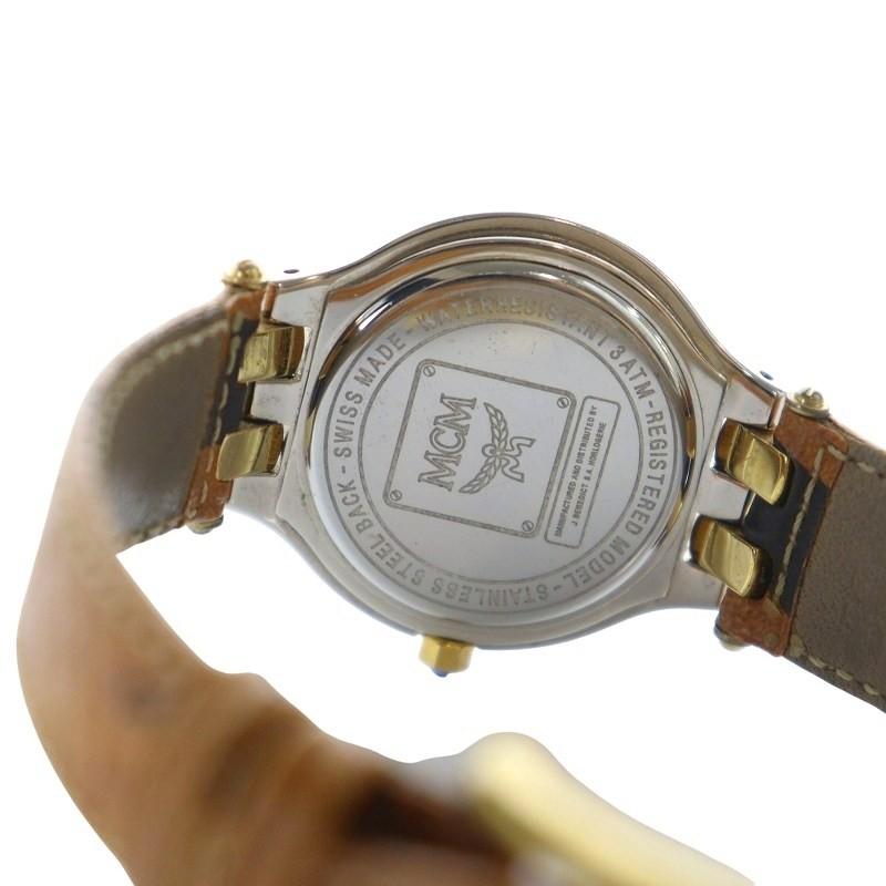 エムシーエム MCM 腕時計 ウォッチ クォーツ 白文字盤 ロゴ レザー