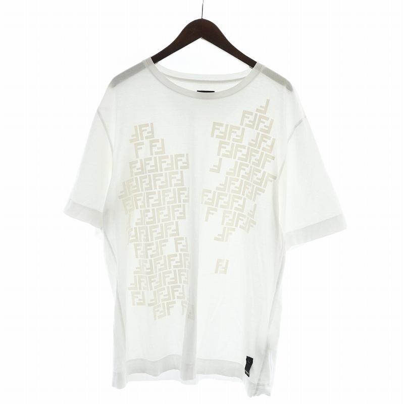【中古】フェンディ FENDI Tシャツ カットソー 半袖 ロゴ ズッカ柄 総柄 XL 白 ホワイト ■GY18 /MQ メンズ FENDI（フェンディ） FENDI Tシャツ カットソー 半袖 ロゴ ズッカ柄 総