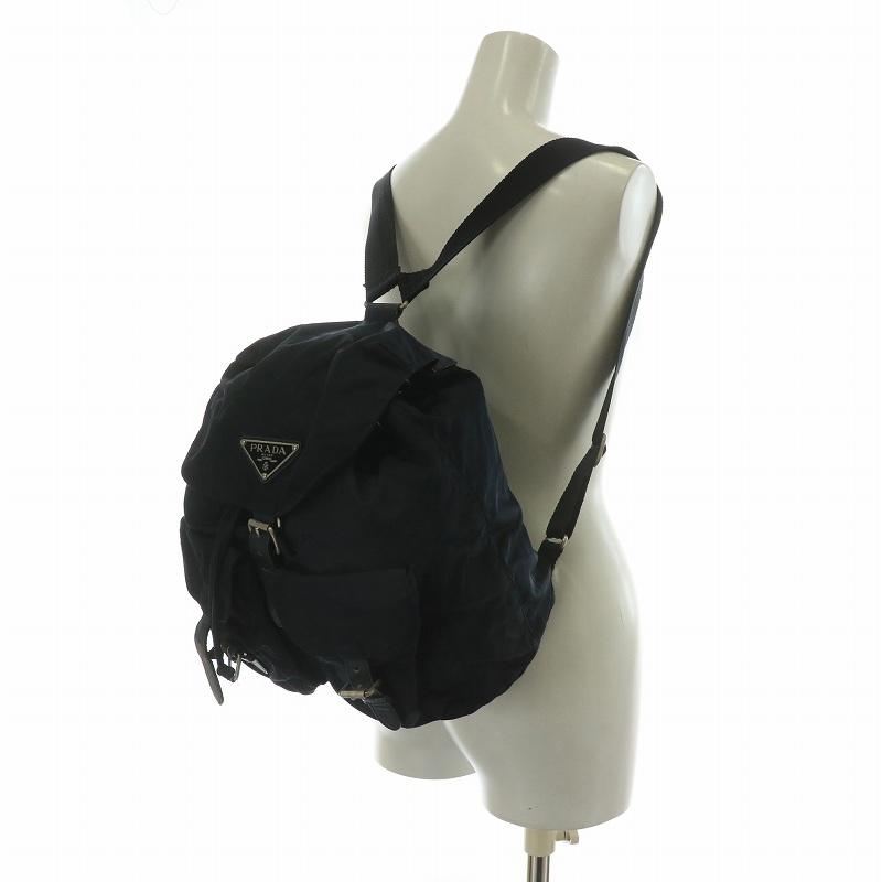 美品☆　プラダ　リュック　レザープレート　ナイロン　ダブルベルト　レザー PRADA】【Re Nylon】プラダ『ナイロン レザー ベルトバッグ