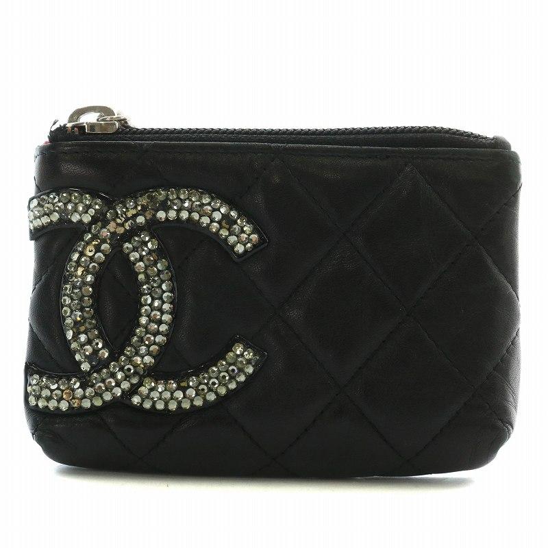 【中古】CHANEL カンボンライン 15番台 小銭入れ ケース レザー キルティング ココマーク ラインストーン 黒 CHANEL（シャネル） カンボンライン 15番台 小銭入れ コインケース