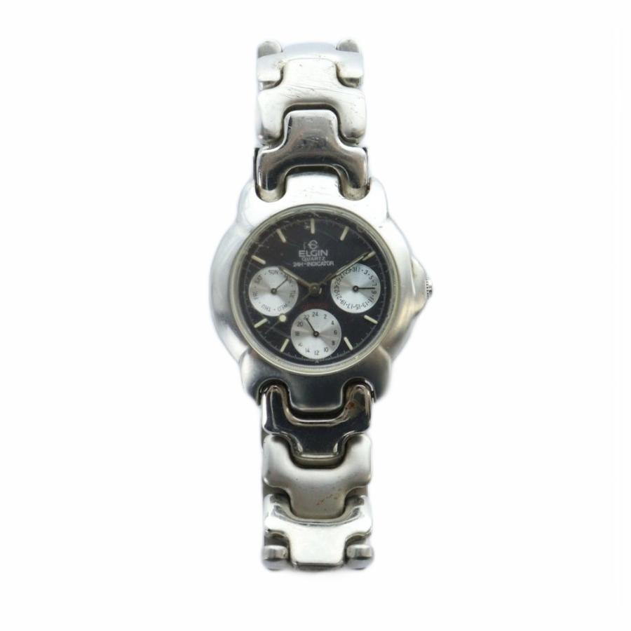 エルジン ELGIN 腕時計 ウォッチ クォーツ クロノグラフ 黒文字盤 ロゴ 