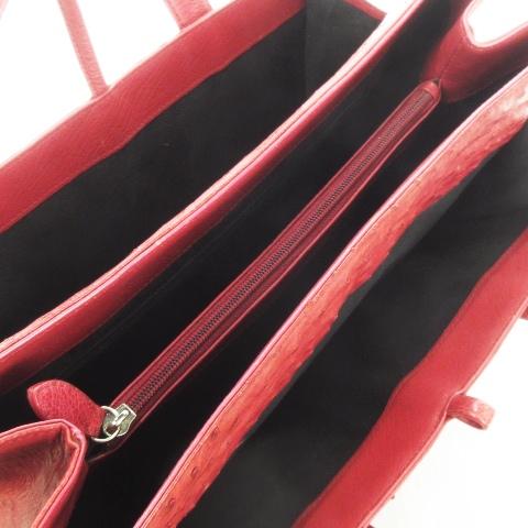 ノーブランド トートバッグ オーストリッチレザー 革 キーリング 赤 