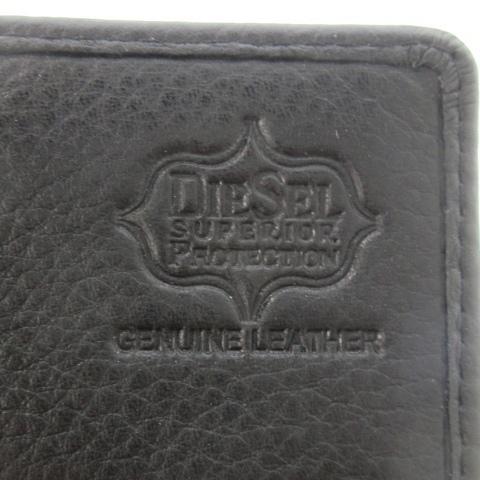 未使用品 ディーゼル DIESEL カードケース 名刺入れ 二つ折り レザー 革 シボ革 ロゴ 黒 ブラック /CK3 ■GY18 メンズ
