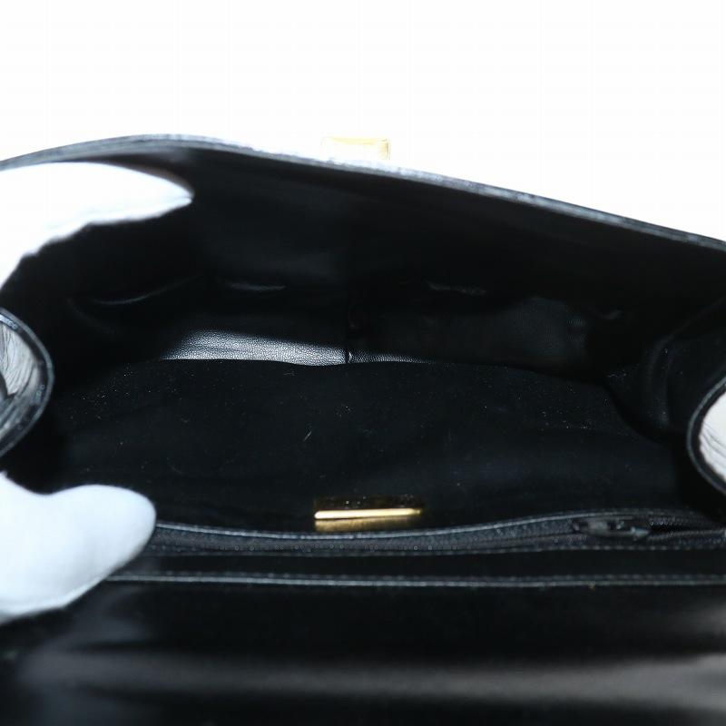 F.B.M ハンドバッグ クロコダイル ワニ革 レザー ロゴ ゴールド金具 黒 