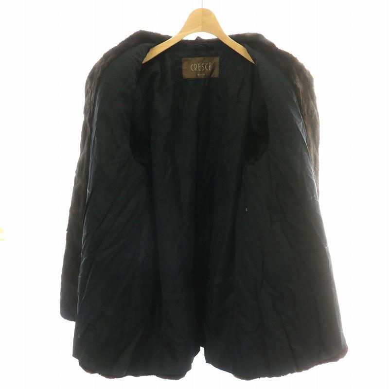 ファーコート ハーフ ミドル ミンク 毛皮 総裏地 11号 茶 ブラウン 濃