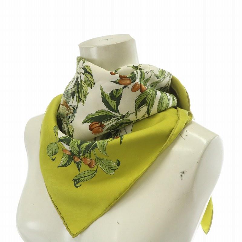 ☘️展示品 未使用☘️ HERMES　森の中で　カレ90 スカーフ グリーン系 HERMES（エルメス） カレ90 AU COEUR DES BOIS 森の中で スカーフ 絹