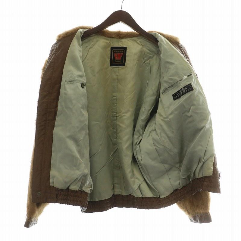 【中古】Walter Wolf Racing ファージャケット ブルゾン アウター 毛皮 ヌートリア レザー ジップアップ L 茶色 ウォルター ウルフ レーシング Walter Wolf Racing ファージャケット