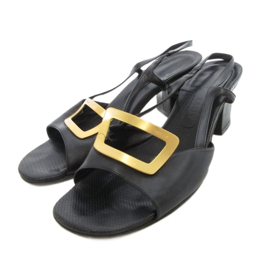 Bally バリー BALLY サンダル レザー ゴールド金具 37.5 黒 /UO