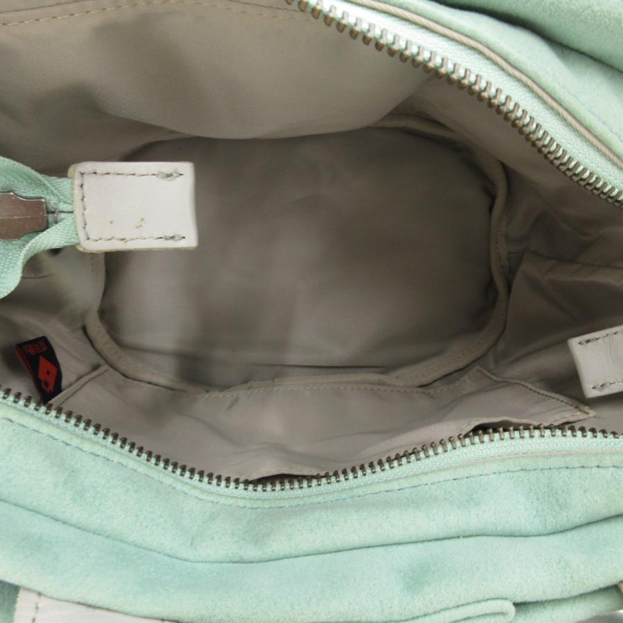【中古】豊岡鞄 2way ハンドバッグ ショルダー スエードレザー 革 型押しロゴ 緑 グリーン /JS レディース 豊岡鞄 2way ハンドバッグ ショルダー スエードレザー 革 型押しロゴ