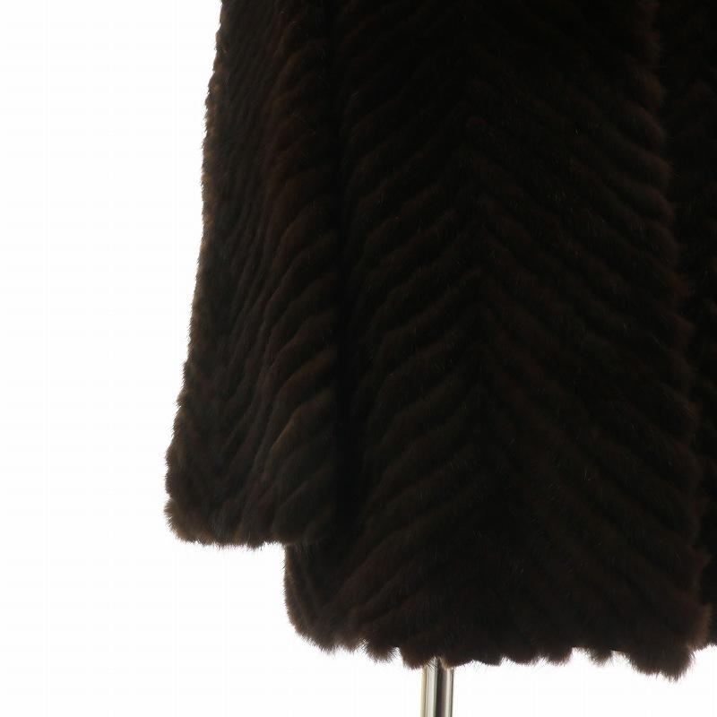 【中古】FASHIONED BY GIFU MOUHI ファーコート アウター 毛皮 ミンク ミドル シェブロン 13 XL 茶色 ブラウン FASHIONED BY GIFU MOUHI ファーコート アウター 毛皮 ミンク ミドル