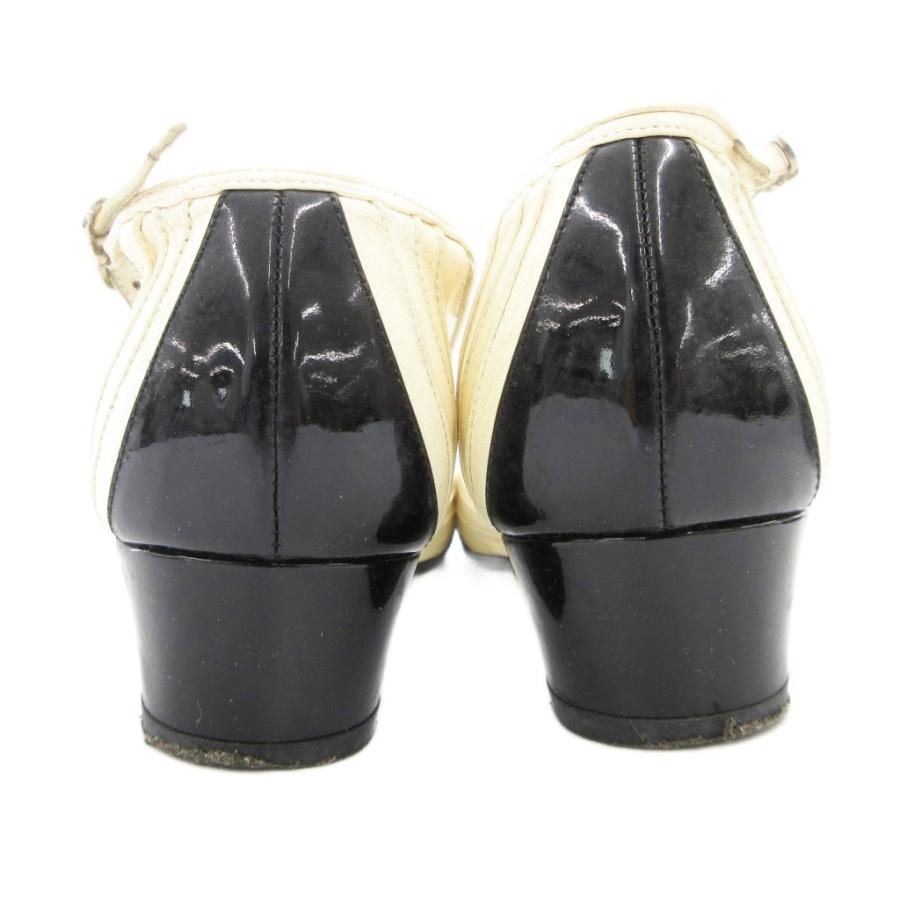 【中古】シャネル CHANEL アンクルストラップパンプス ローヒール ラウンドトゥ バイカラー エナメル レザー 34 CHANEL（シャネル） アンクルストラップパンプス ローヒール ラウンド