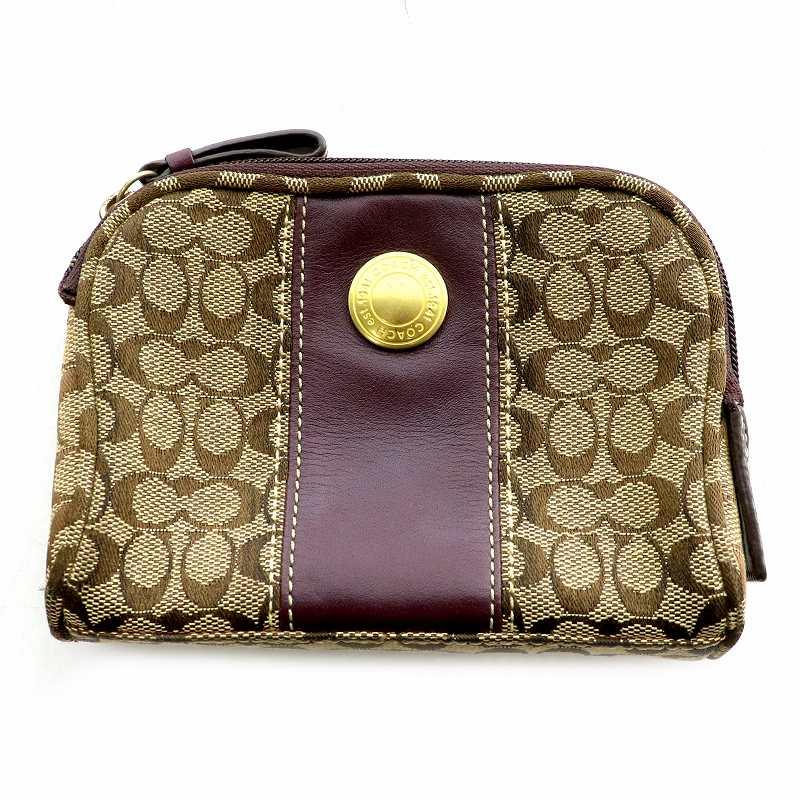 COACH（コーチ） ポーチ ミニ シグネチャー ロゴ 総柄 レザー 皮革 金