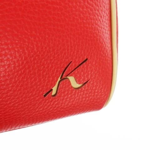 良品✨キタムラ ハンドバッグ 本革 レッド 赤 チャーム付 シボ柄 
