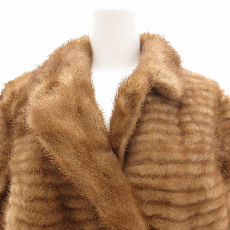 【中古】Fiancesse 毛皮コート ミンクファー 長袖 総裏地 ミドル 11 L 茶 ブラウン ■GY18 /MQ レディース フィアンセス Fiancesse ミンクファーコート 毛皮 ミドル シェブロン